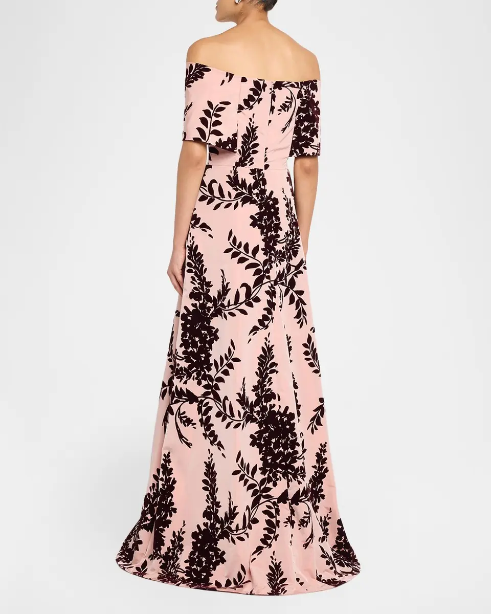 Lela Rose Flocked Taffeta Off-The-Shoulder A-Line Gown | Thumbnail 3 Lela Rose Flocked Taffeta Off-The-Shoulder A-Line Gown | Thumbnail 3