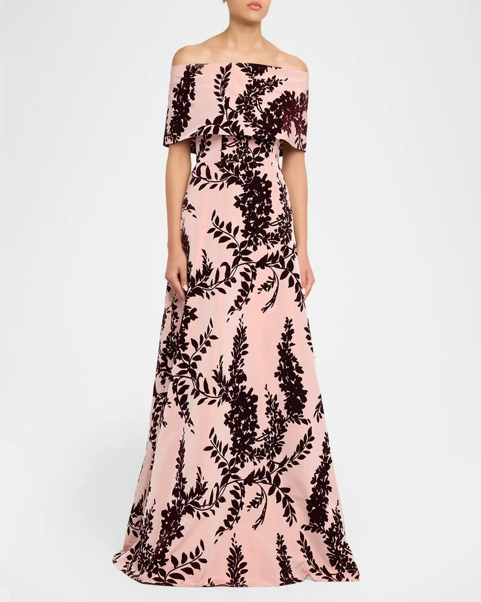 Lela Rose Flocked Taffeta Off-The-Shoulder A-Line Gown | Thumbnail 4 Lela Rose Flocked Taffeta Off-The-Shoulder A-Line Gown | Thumbnail 4