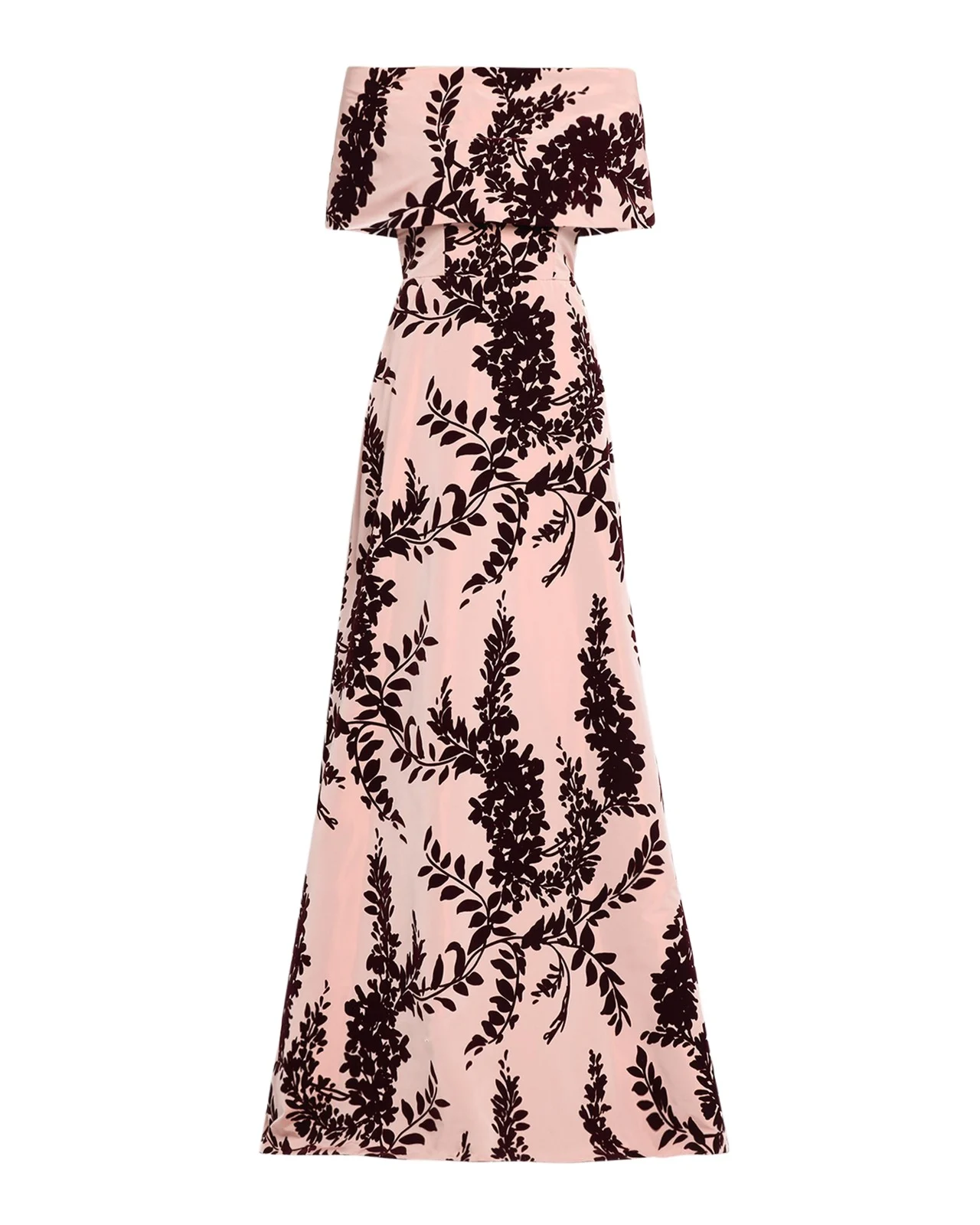 Flocked Taffeta Off-The-Shoulder A-Line Gown