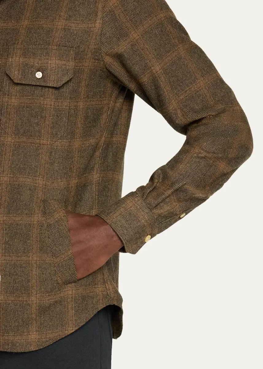 Kiton Men's Cashmere and Wool Plaid Button-Front Shirt | Thumbnail 5