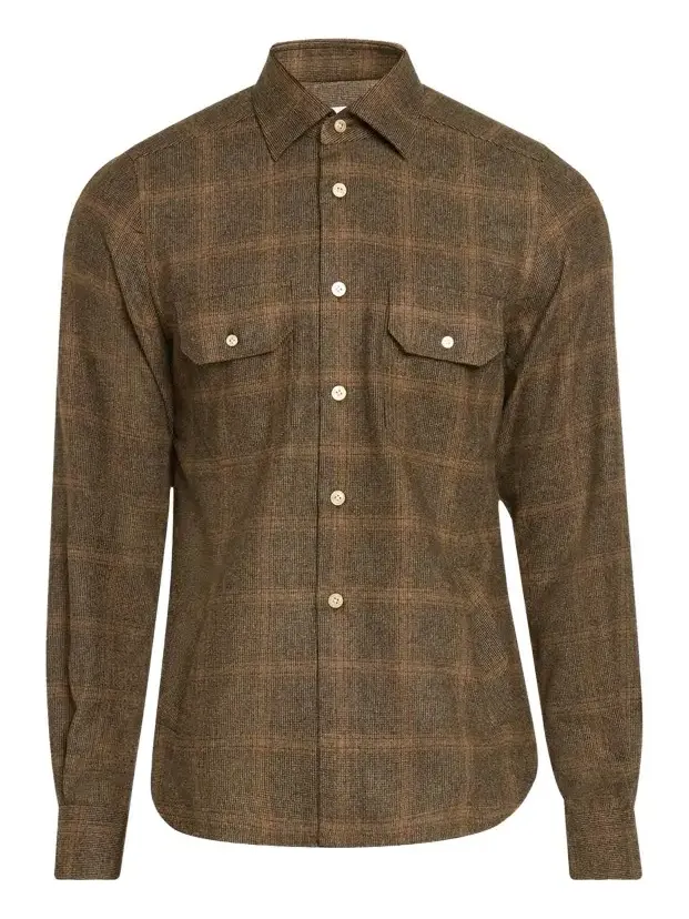 Men's Cashmere and Wool Plaid Button-Front Shirt