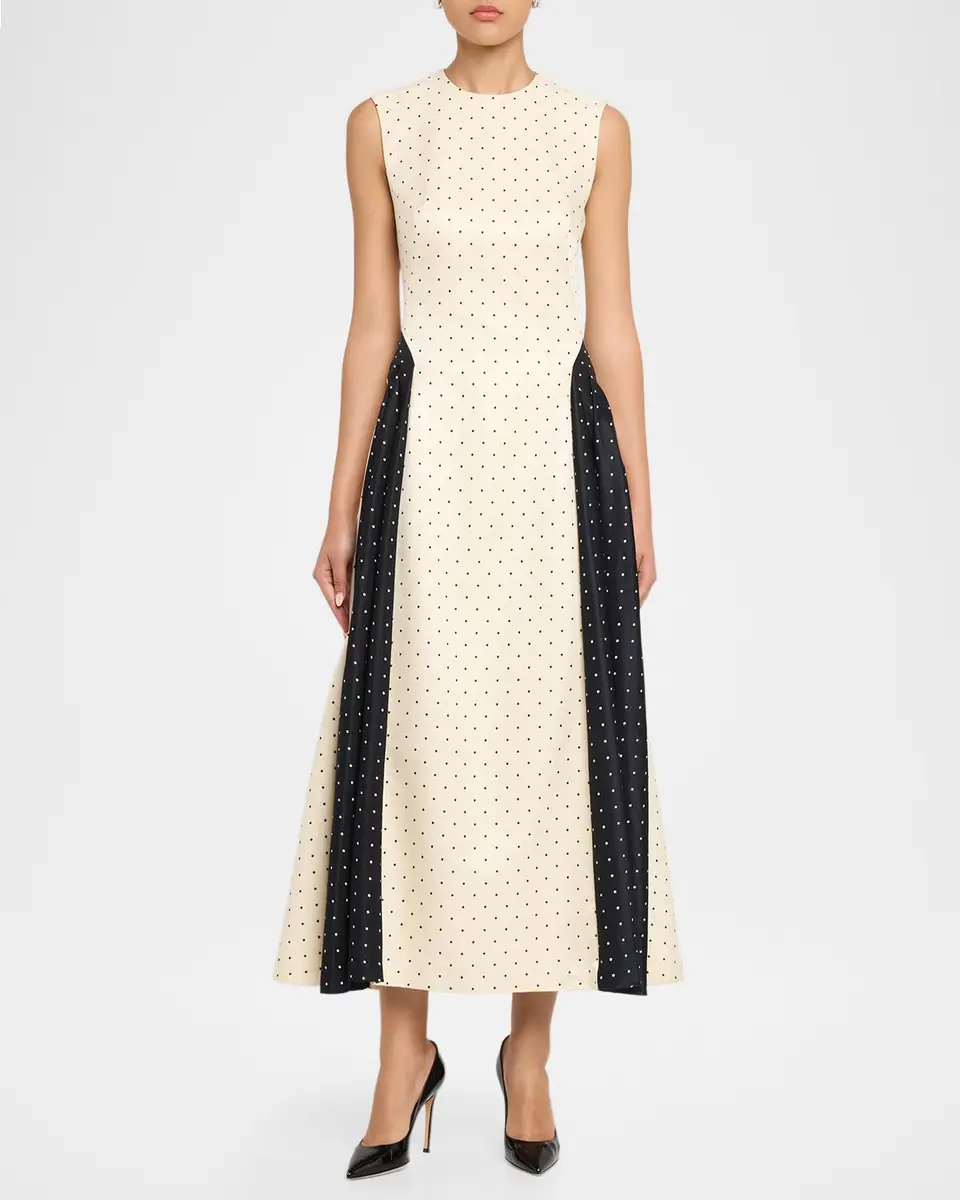Lela Rose Sleeveless Polka Dot Jacquard Side-Panel Midi Dress | Thumbnail 2