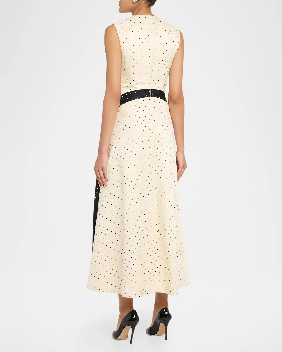 Lela Rose Sleeveless Polka Dot Jacquard Side-Panel Midi Dress | Thumbnail 3