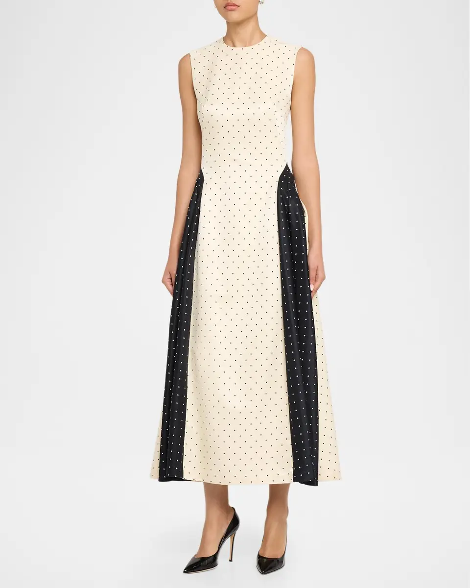 Lela Rose Sleeveless Polka Dot Jacquard Side-Panel Midi Dress | Thumbnail 4