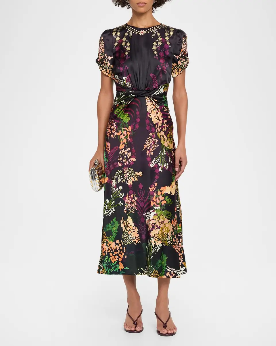 Saloni Gwen Floral Silk-Blend Dress | Thumbnail 2 Saloni Gwen Floral Silk-Blend Dress | Thumbnail 2