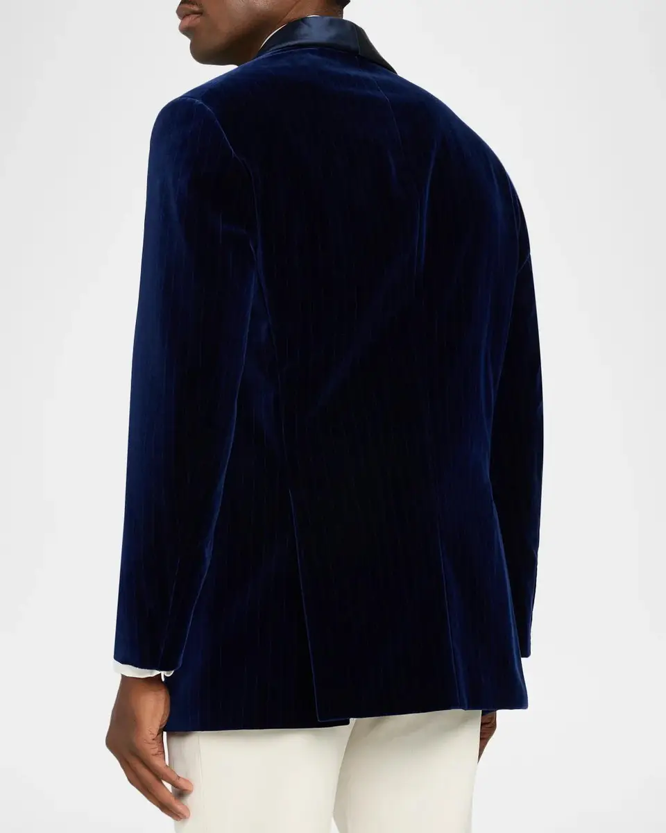 Brunello Cucinelli Men's Pinstriped Cotton-Silk Velvet Blazer | Thumbnail 3 Brunello Cucinelli Men's Pinstriped Cotton-Silk Velvet Blazer | Thumbnail 3