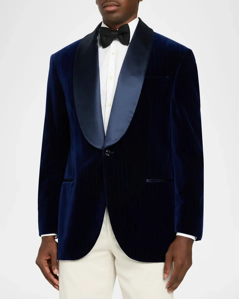 Brunello Cucinelli Men's Pinstriped Cotton-Silk Velvet Blazer | Thumbnail 4 Brunello Cucinelli Men's Pinstriped Cotton-Silk Velvet Blazer | Thumbnail 4