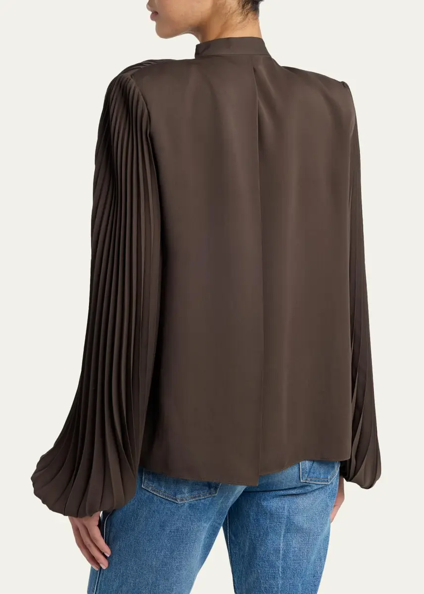 Tom Ford Pleated Balloon-Sleeve Neck-Scarf Blouse | Thumbnail 3 Tom Ford Pleated Balloon-Sleeve Neck-Scarf Blouse | Thumbnail 3
