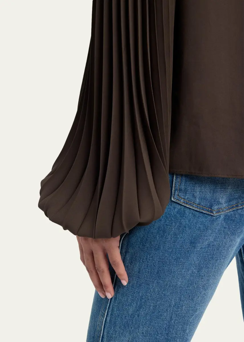 Tom Ford Pleated Balloon-Sleeve Neck-Scarf Blouse | Thumbnail 5 Tom Ford Pleated Balloon-Sleeve Neck-Scarf Blouse | Thumbnail 5