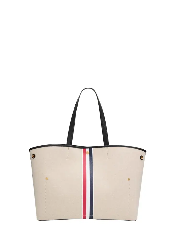 Thom Browne Tricolor-Striped Canvas Tote Bag | Image 1 Thom Browne Tricolor-Striped Canvas Tote Bag | Image 1