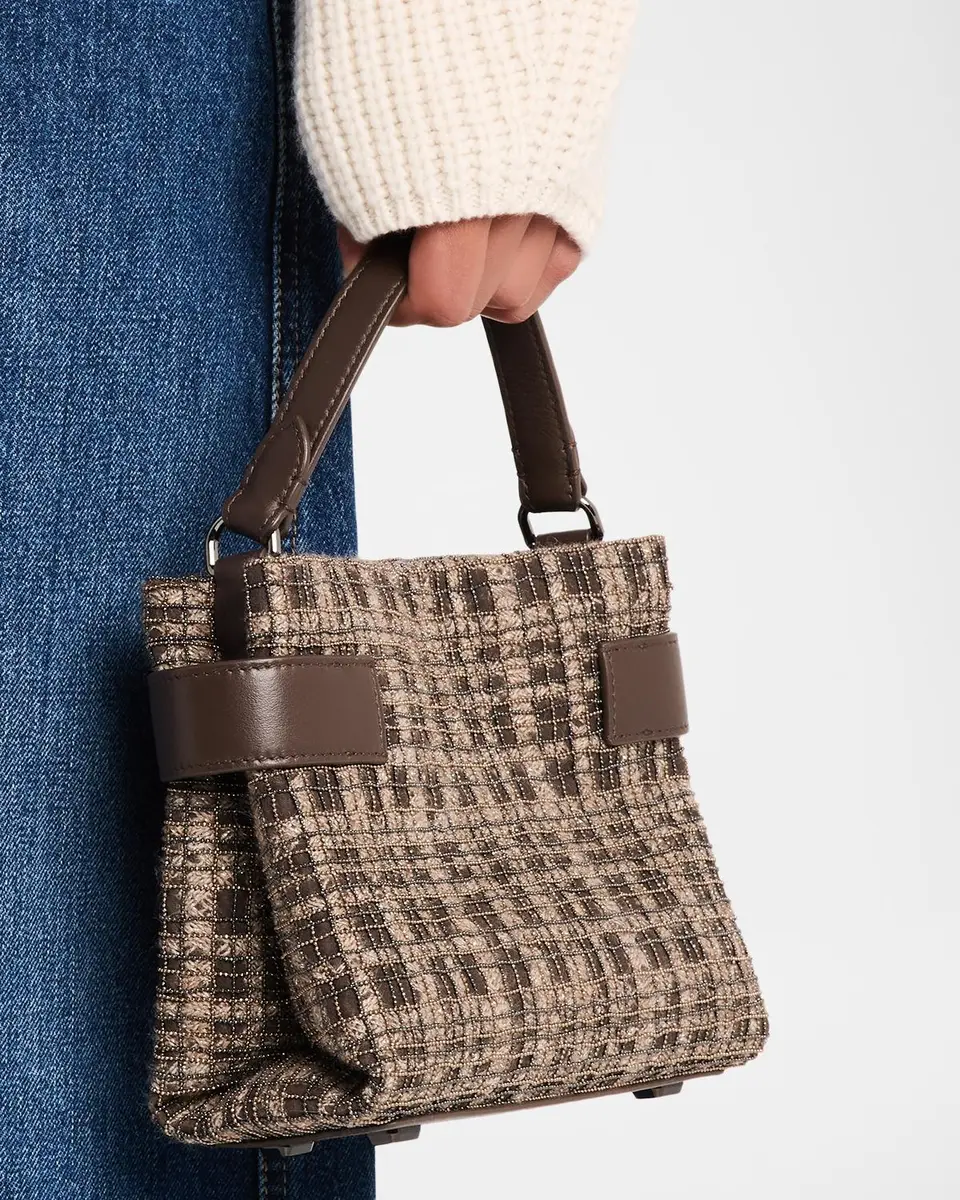 Brunello Cucinelli Monili Woven Plaid Top-Handle Bag | Thumbnail 2 Brunello Cucinelli Monili Woven Plaid Top-Handle Bag | Thumbnail 2