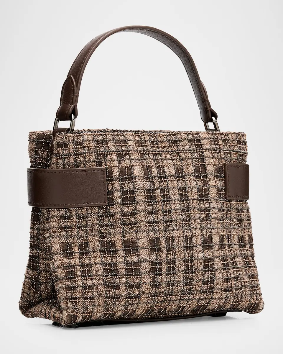 Brunello Cucinelli Monili Woven Plaid Top-Handle Bag | Thumbnail 3 Brunello Cucinelli Monili Woven Plaid Top-Handle Bag | Thumbnail 3