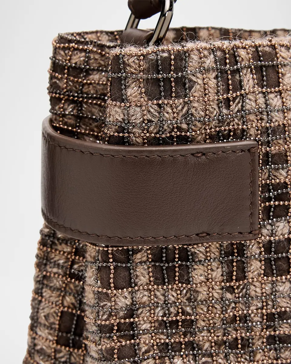 Brunello Cucinelli Monili Woven Plaid Top-Handle Bag | Thumbnail 6 Brunello Cucinelli Monili Woven Plaid Top-Handle Bag | Thumbnail 6