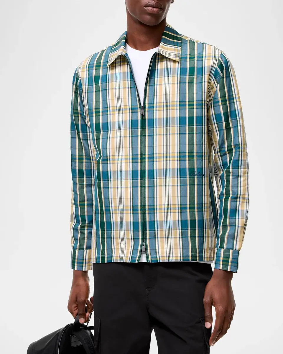 Burberry Men's Ollie Plaid Cotton-Linen Overshirt | Thumbnail 2