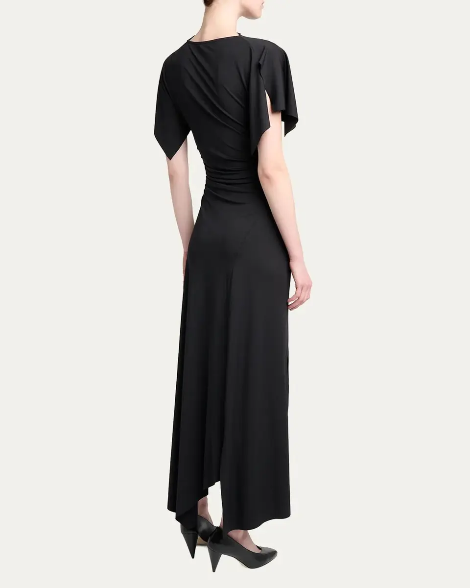 Victoria Beckham Blousey Asymmetric Short-Sleeve Midi Dress | Thumbnail 3