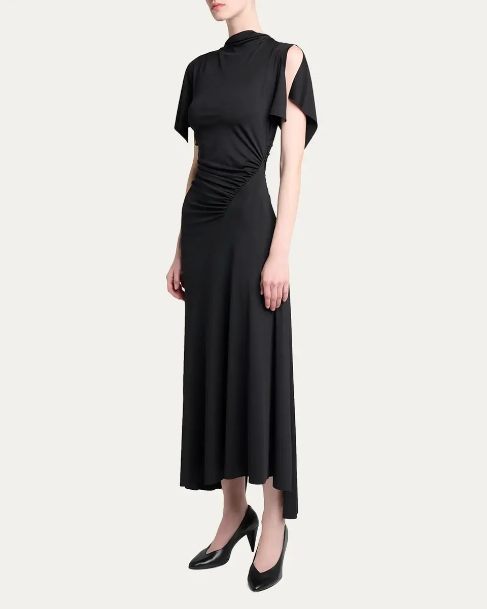 Victoria Beckham Blousey Asymmetric Short-Sleeve Midi Dress | Thumbnail 4