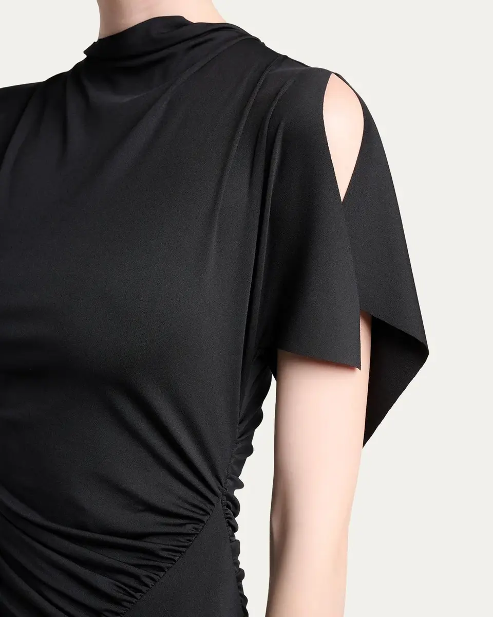 Victoria Beckham Blousey Asymmetric Short-Sleeve Midi Dress | Thumbnail 5