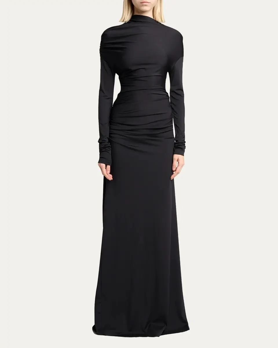Victoria Beckham Draped Long-Sleeve Column Gown | Thumbnail 2 Victoria Beckham Draped Long-Sleeve Column Gown | Thumbnail 2