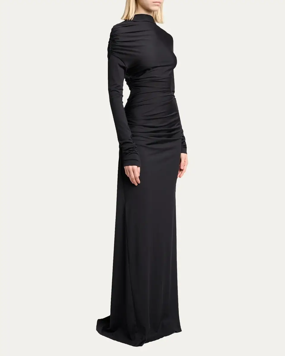 Victoria Beckham Draped Long-Sleeve Column Gown | Thumbnail 4 Victoria Beckham Draped Long-Sleeve Column Gown | Thumbnail 4