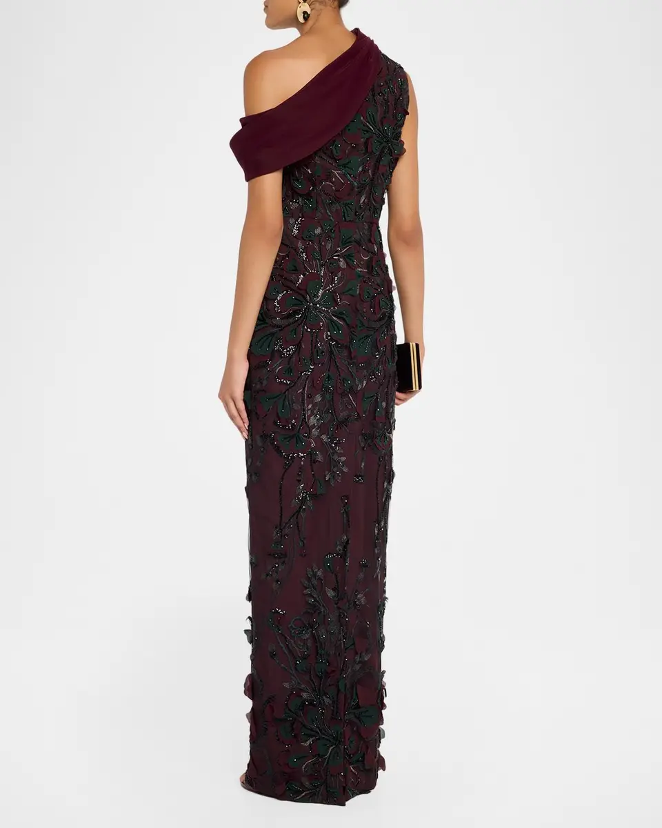 BADGLEY MISCHKA Embroidered One-Shoulder Column Gown | Thumbnail 3