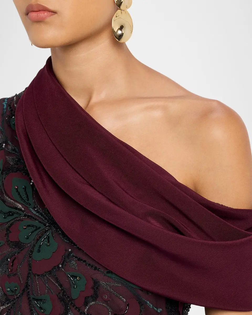 BADGLEY MISCHKA Embroidered One-Shoulder Column Gown | Thumbnail 5