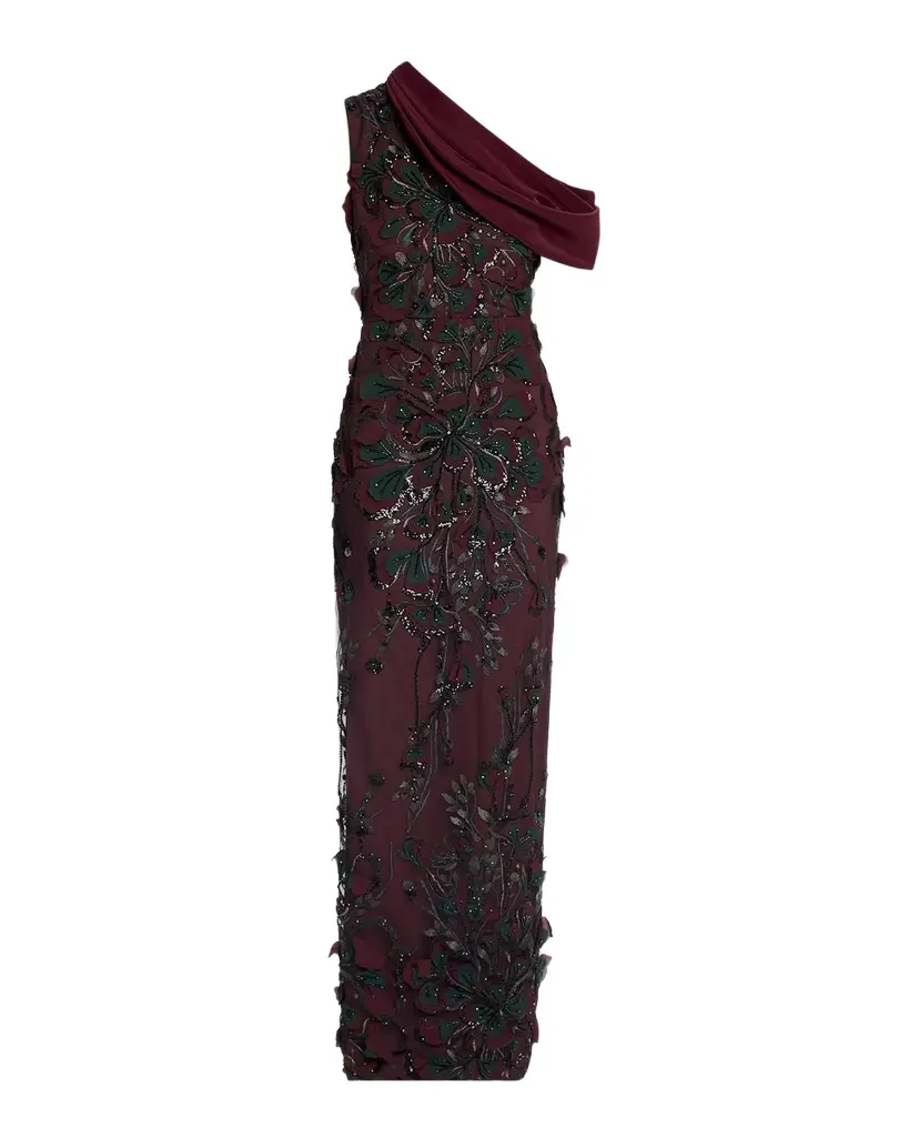 Embroidered One-Shoulder Column Gown Embroidered One-Shoulder Column Gown