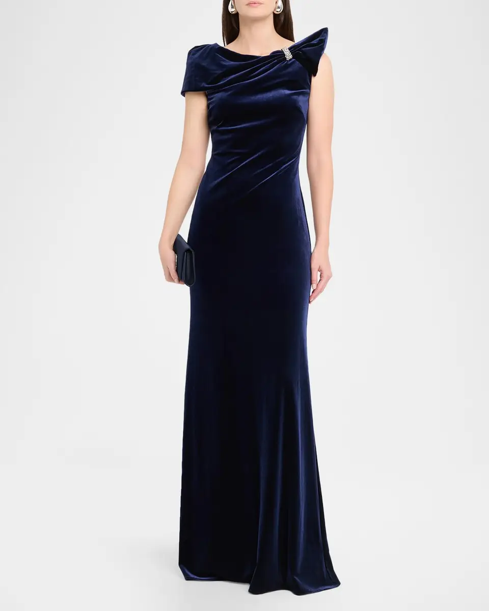 BADGLEY MISCHKA Draped Stretch Velvet Column Gown | Thumbnail 2 BADGLEY MISCHKA Draped Stretch Velvet Column Gown | Thumbnail 2