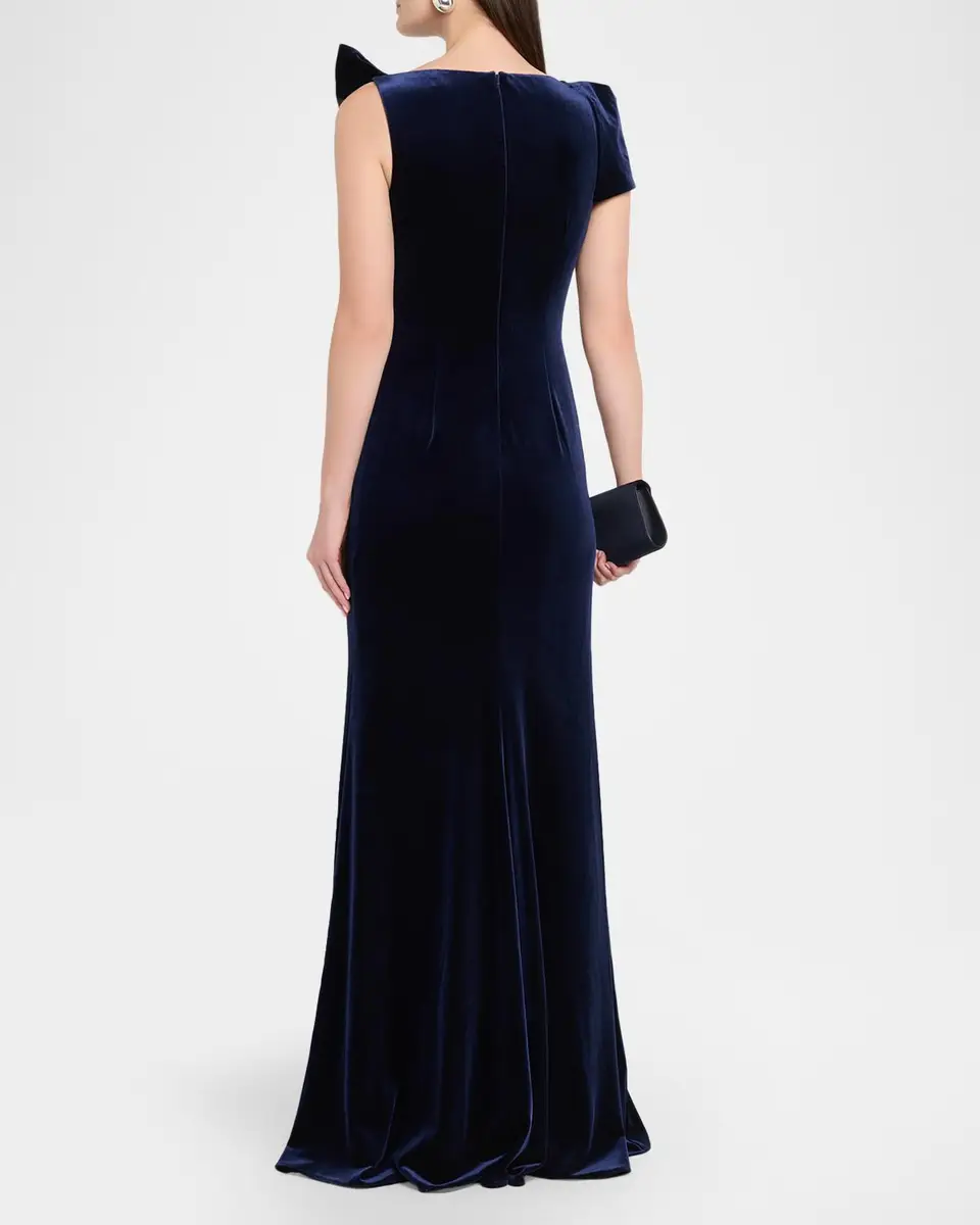 BADGLEY MISCHKA Draped Stretch Velvet Column Gown | Thumbnail 3 BADGLEY MISCHKA Draped Stretch Velvet Column Gown | Thumbnail 3
