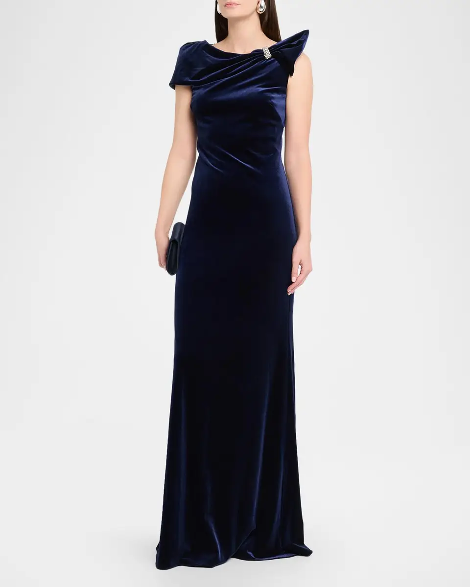 BADGLEY MISCHKA Draped Stretch Velvet Column Gown | Thumbnail 4 BADGLEY MISCHKA Draped Stretch Velvet Column Gown | Thumbnail 4