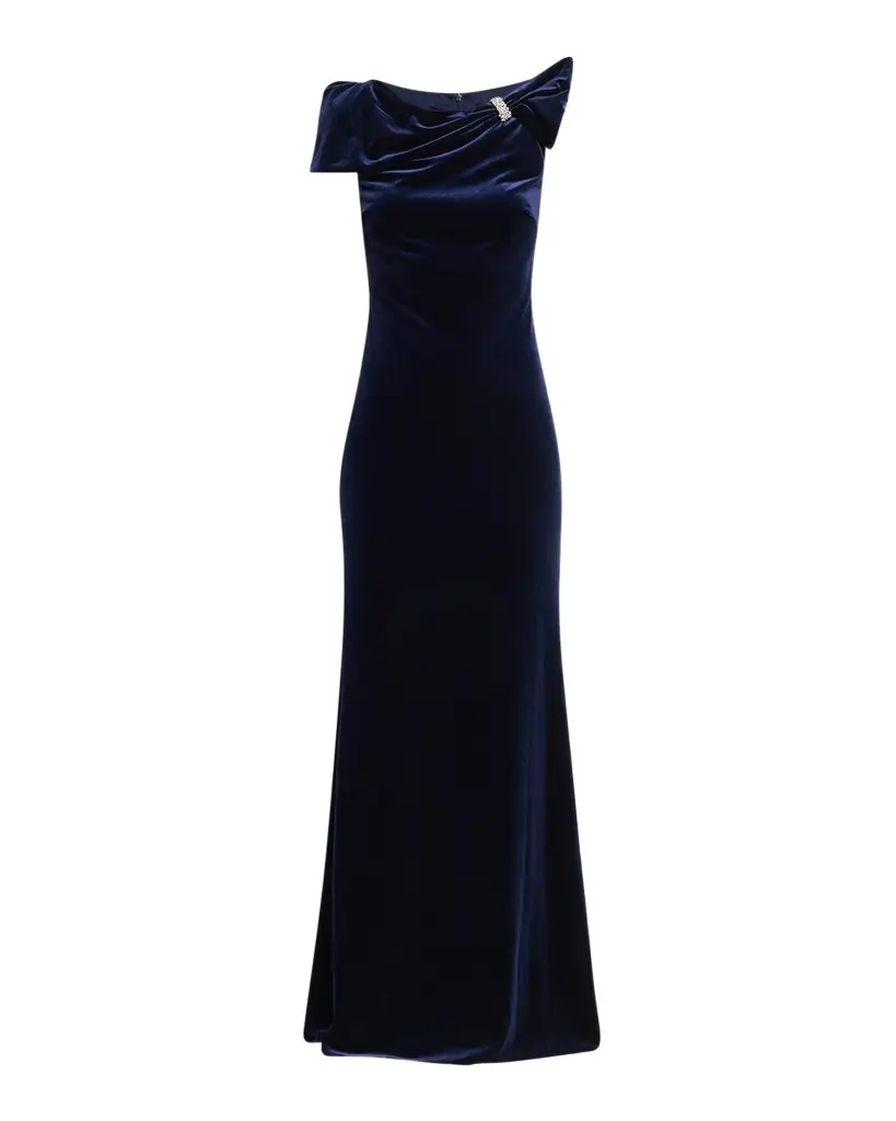 Draped Stretch Velvet Column Gown Draped Stretch Velvet Column Gown