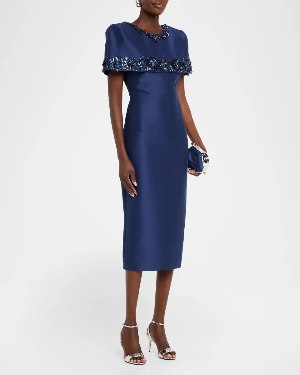 BADGLEY MISCHKA Mikado Capelet Midi Sheath Dress | Thumbnail 4 BADGLEY MISCHKA Mikado Capelet Midi Sheath Dress | Thumbnail 4