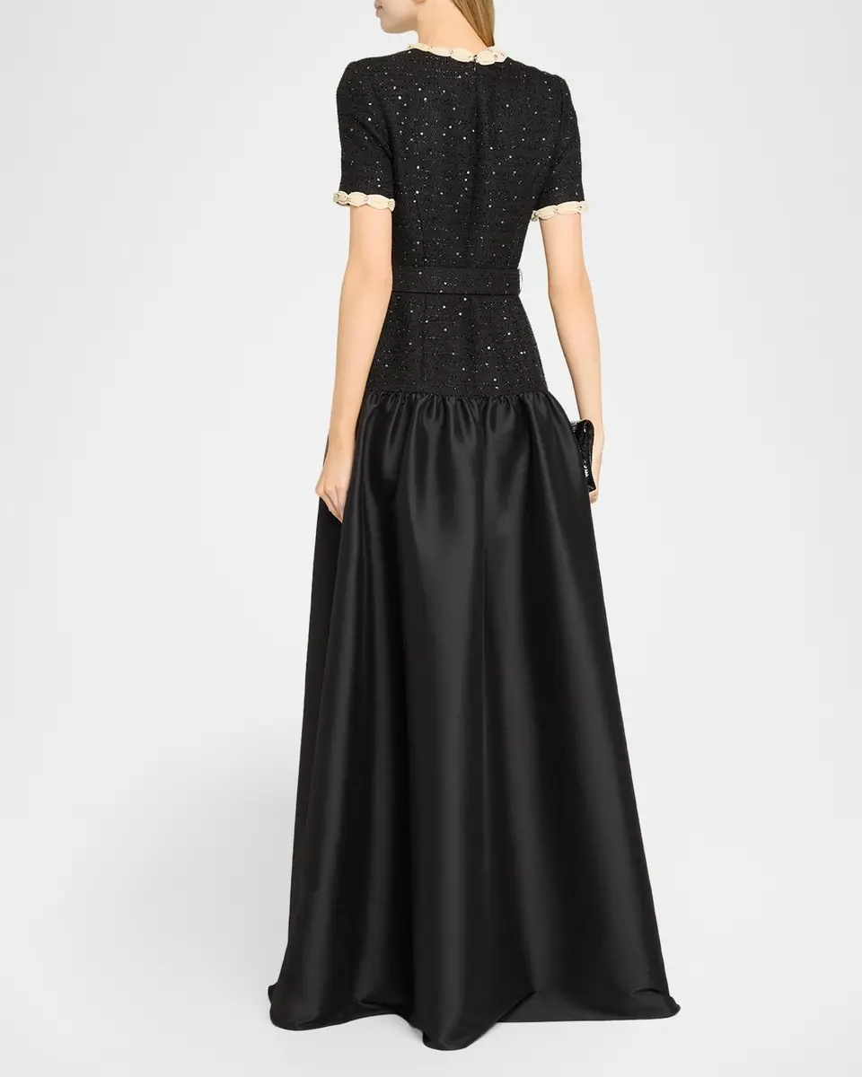 BADGLEY MISCHKA A-Line Sequin Tweed & Mikado Gown | Thumbnail 3