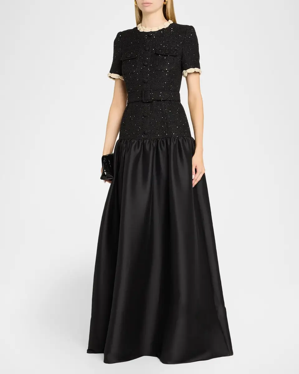 BADGLEY MISCHKA A-Line Sequin Tweed & Mikado Gown | Thumbnail 4