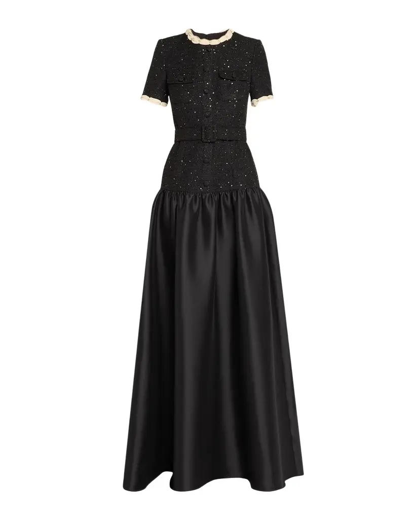 A-Line Sequin Tweed & Mikado Gown A-Line Sequin Tweed & Mikado Gown