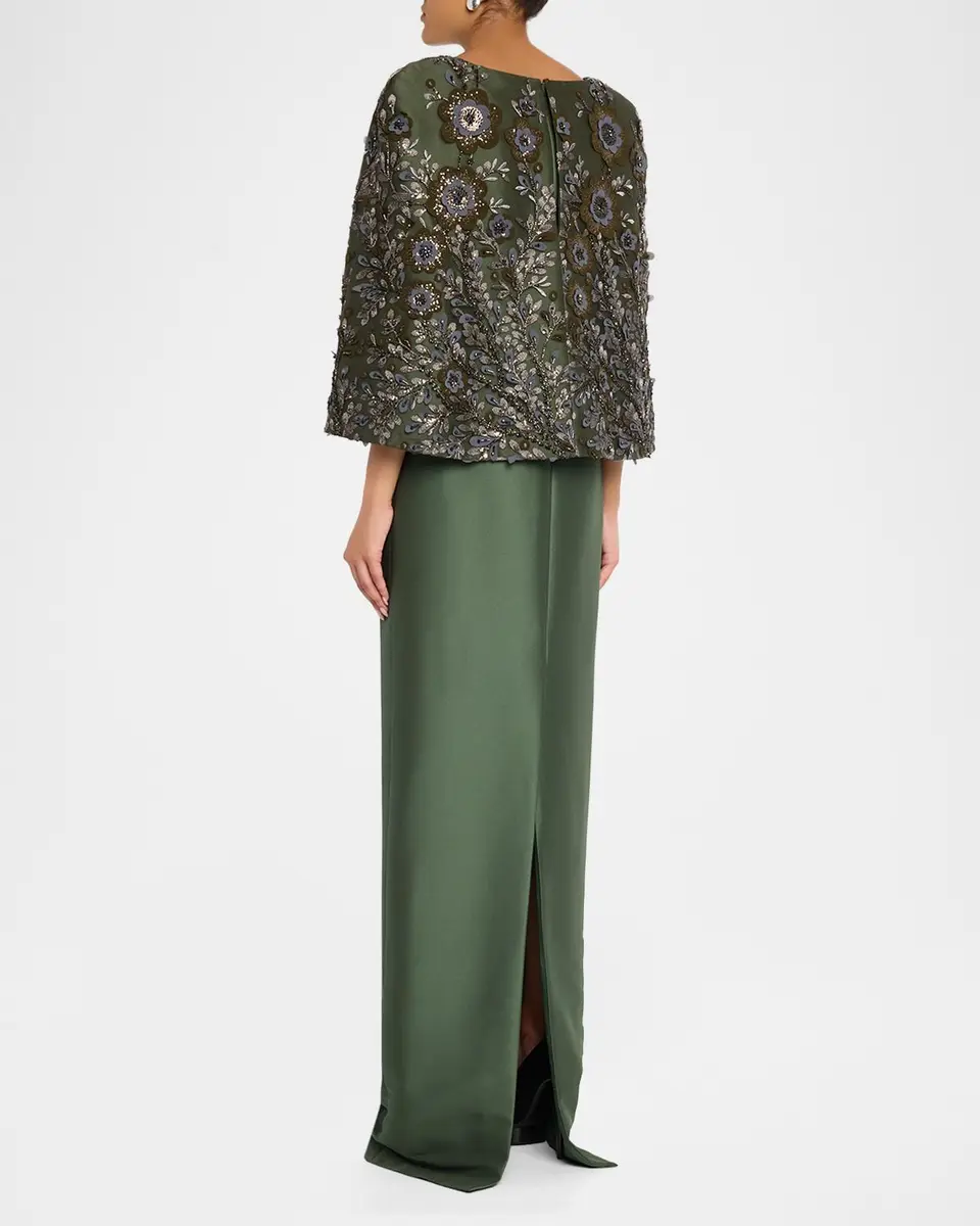 BADGLEY MISCHKA Floral-Embroidered Cape Column Gown | Thumbnail 3 BADGLEY MISCHKA Floral-Embroidered Cape Column Gown | Thumbnail 3