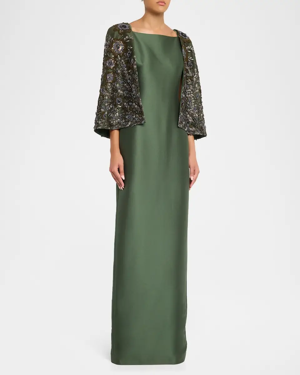 BADGLEY MISCHKA Floral-Embroidered Cape Column Gown | Thumbnail 4 BADGLEY MISCHKA Floral-Embroidered Cape Column Gown | Thumbnail 4