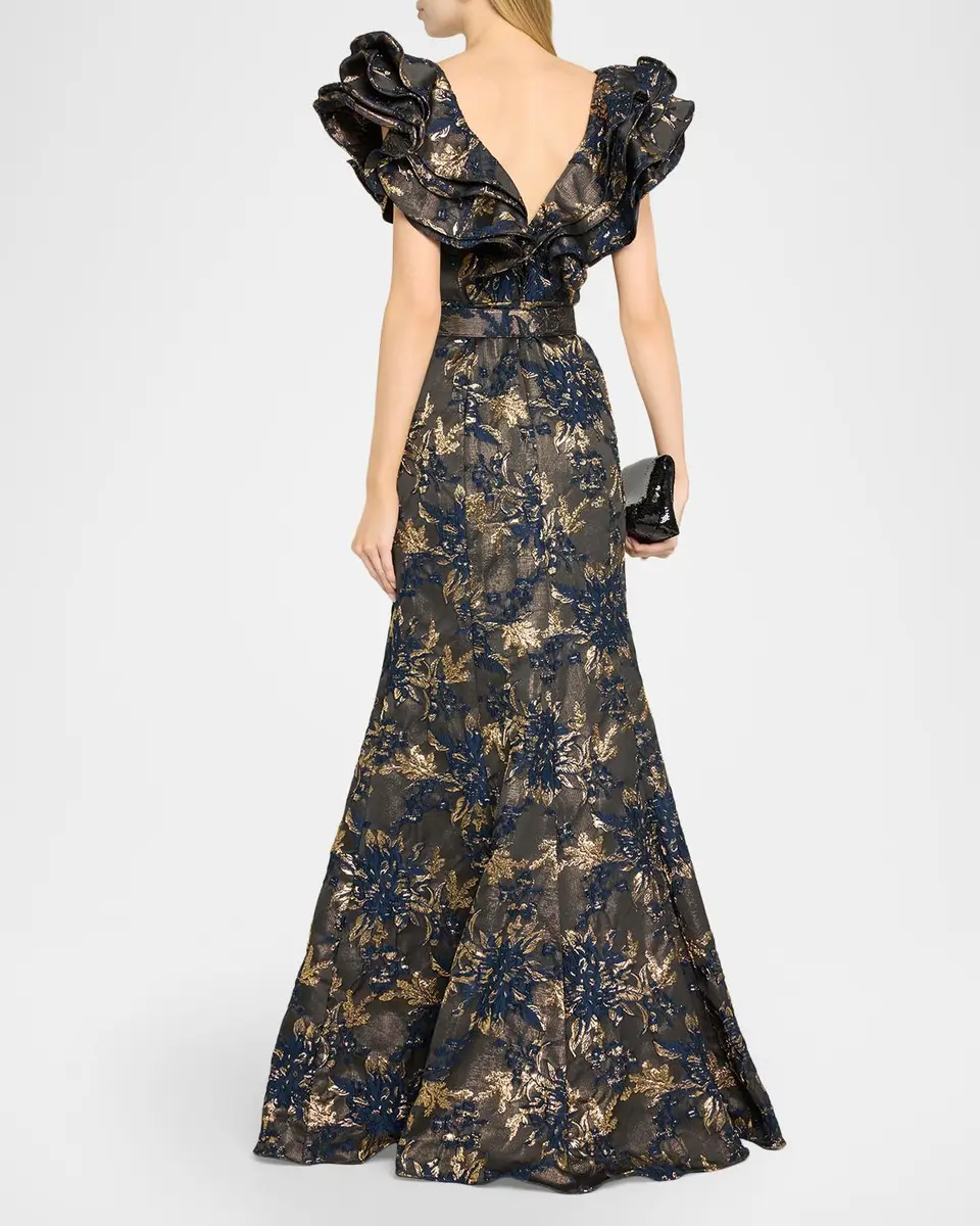 BADGLEY MISCHKA Ruffle Metallic Jacquard Mermaid Gown | Thumbnail 3