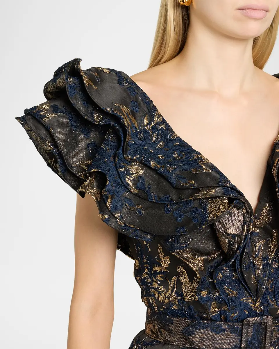 BADGLEY MISCHKA Ruffle Metallic Jacquard Mermaid Gown | Thumbnail 5