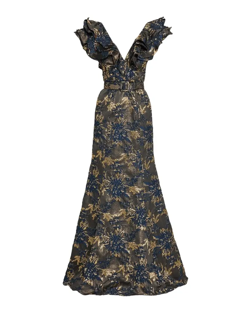 Ruffle Metallic Jacquard Mermaid Gown Ruffle Metallic Jacquard Mermaid Gown