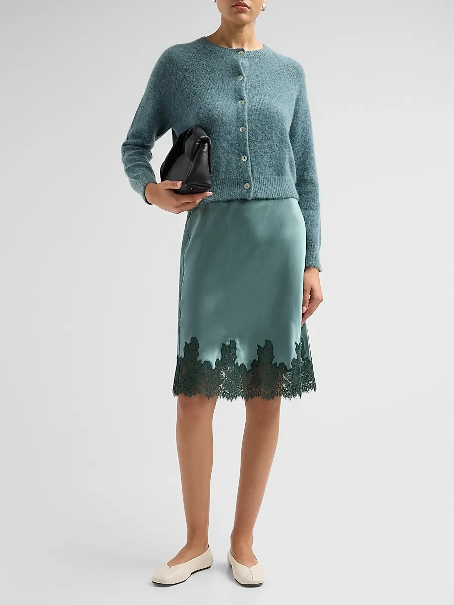DÔEN Women's Elowette Silk & Lace Midi-Skirt - Dulac Green | Thumbnail 2 DÔEN Women's Elowette Silk & Lace Midi-Skirt - Dulac Green | Thumbnail 2