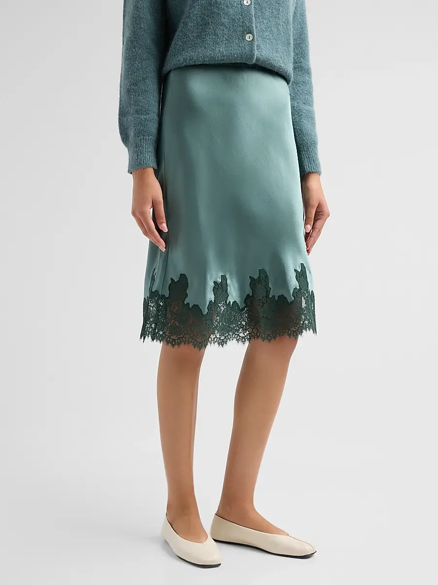 DÔEN Women's Elowette Silk & Lace Midi-Skirt - Dulac Green | Thumbnail 4 DÔEN Women's Elowette Silk & Lace Midi-Skirt - Dulac Green | Thumbnail 4
