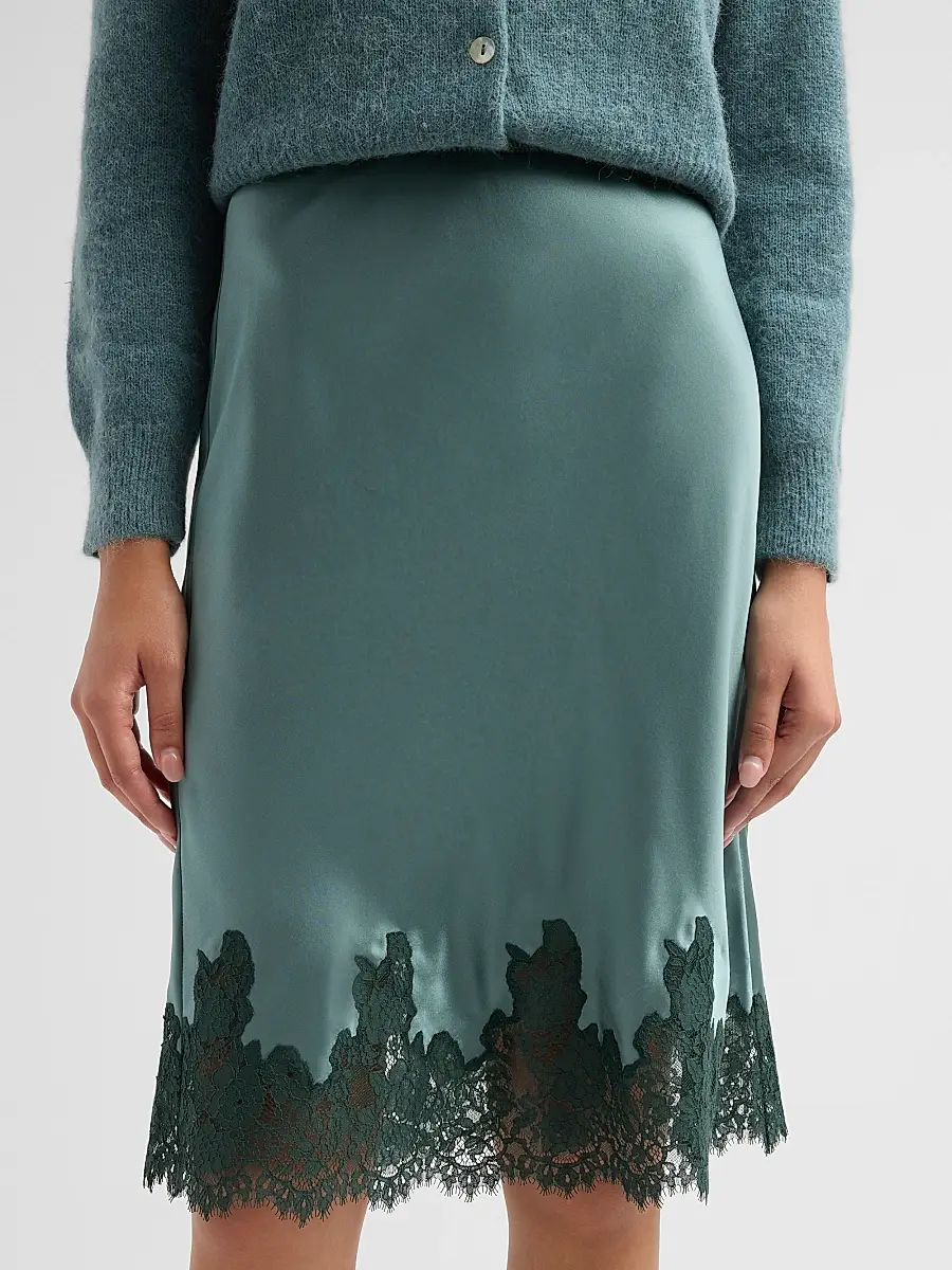 DÔEN Women's Elowette Silk & Lace Midi-Skirt - Dulac Green | Thumbnail 5 DÔEN Women's Elowette Silk & Lace Midi-Skirt - Dulac Green | Thumbnail 5