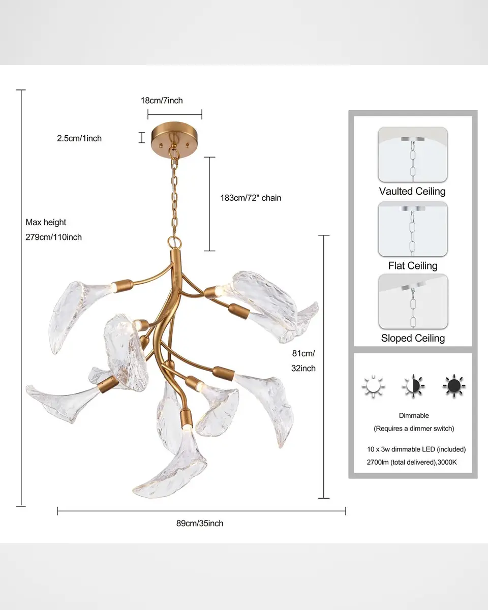 Arabela Lighting Calla 35" 10-Light LED Chandelier | Thumbnail 6 Arabela Lighting Calla 35" 10-Light LED Chandelier | Thumbnail 6