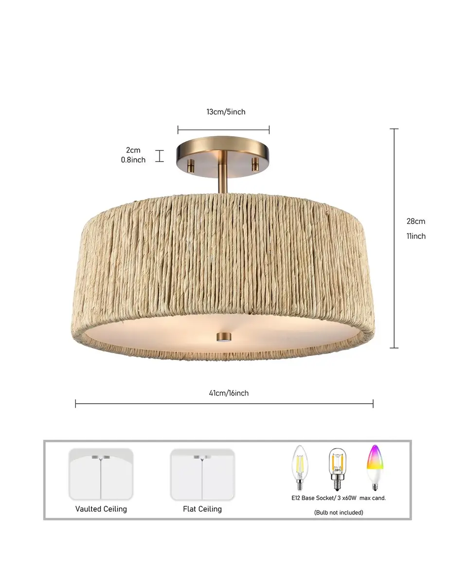 Arabela Lighting Cabana 16" 3-Light Semi-Flush Mount | Thumbnail 7 Arabela Lighting Cabana 16" 3-Light Semi-Flush Mount | Thumbnail 7
