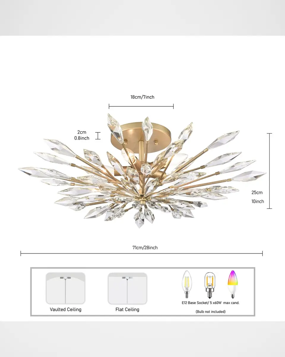Arabela Lighting Crystal Fusion 28" 5-Light Semi-Flush Mount | Thumbnail 7