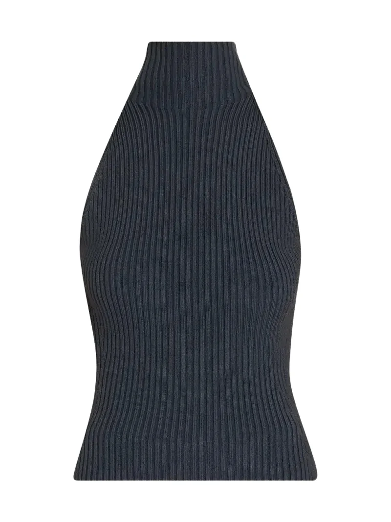 Mock-Neck Wool-Blend Rib Halter Top Mock-Neck Wool-Blend Rib Halter Top