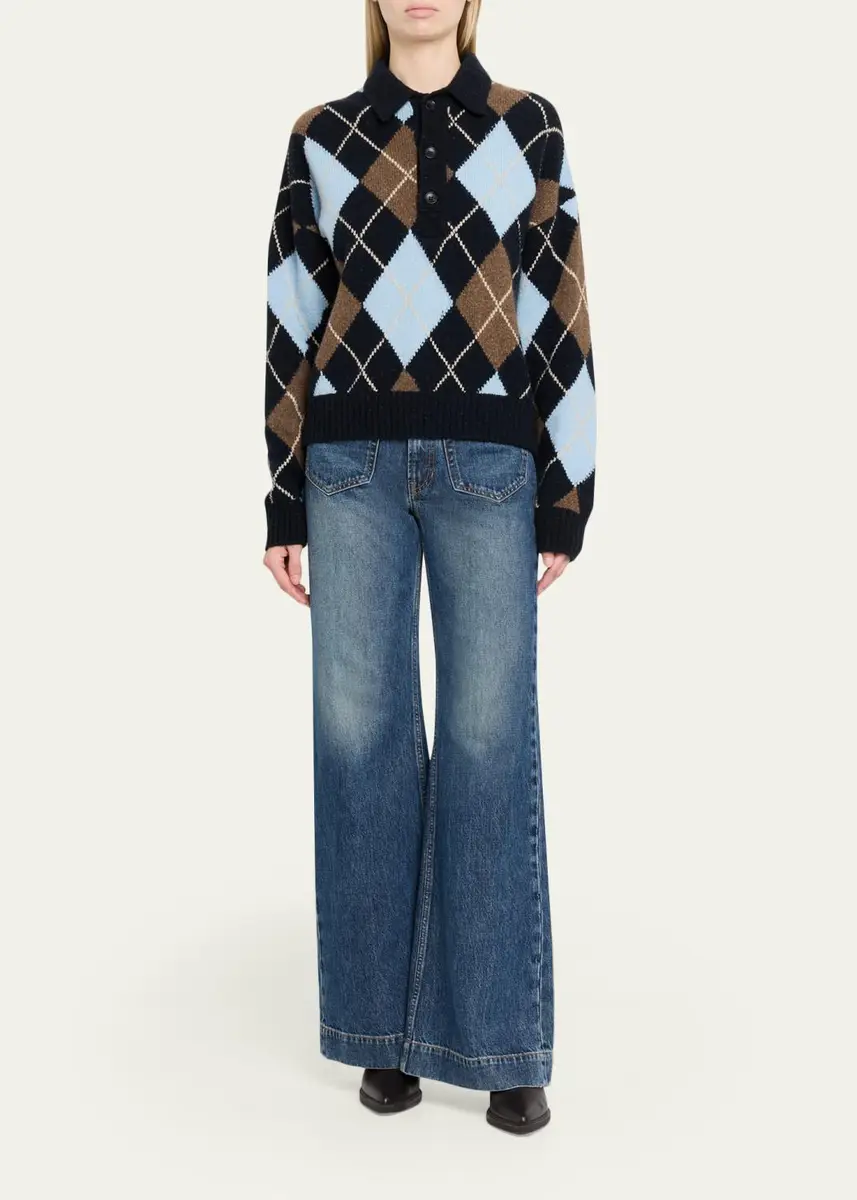 A.L.C. Lennon Argyle Wool-Cashmere Polo Sweater | Thumbnail 2 A.L.C. Lennon Argyle Wool-Cashmere Polo Sweater | Thumbnail 2