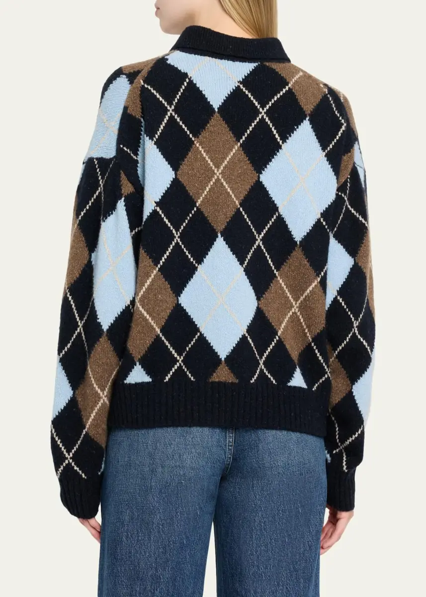 A.L.C. Lennon Argyle Wool-Cashmere Polo Sweater | Thumbnail 3 A.L.C. Lennon Argyle Wool-Cashmere Polo Sweater | Thumbnail 3