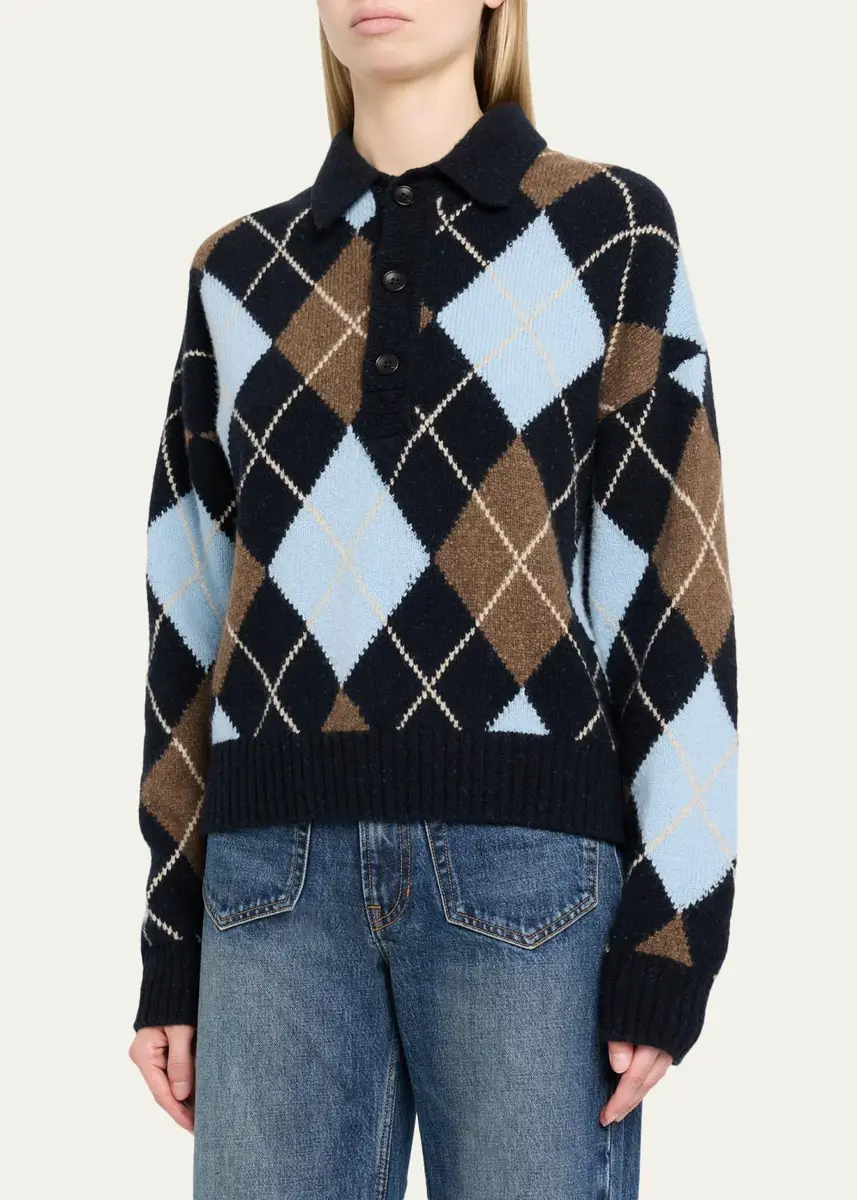 A.L.C. Lennon Argyle Wool-Cashmere Polo Sweater | Thumbnail 4 A.L.C. Lennon Argyle Wool-Cashmere Polo Sweater | Thumbnail 4