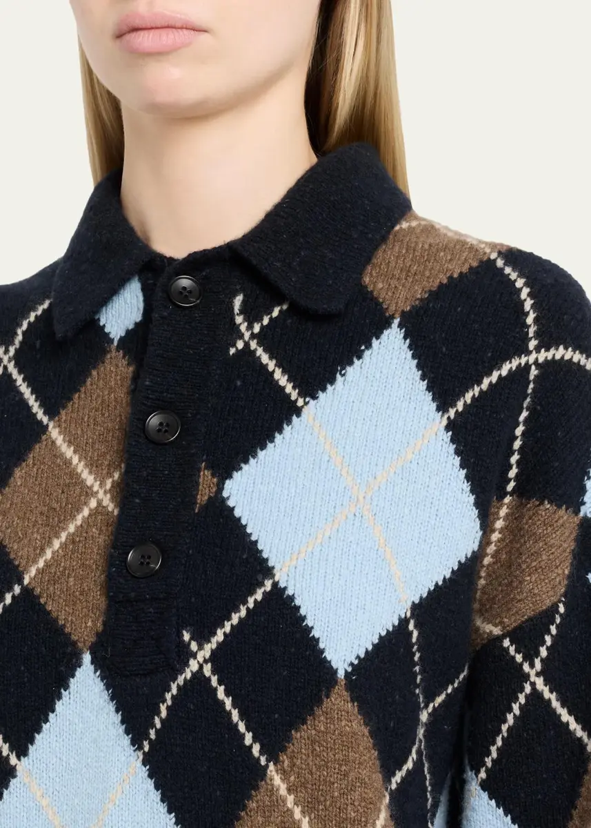 A.L.C. Lennon Argyle Wool-Cashmere Polo Sweater | Thumbnail 5 A.L.C. Lennon Argyle Wool-Cashmere Polo Sweater | Thumbnail 5